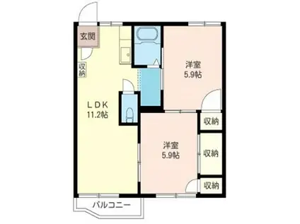 ヴィレッジハイツA棟(2LDK/1階)の間取り写真
