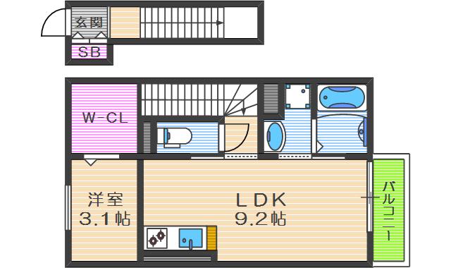 メゾン田中ー海老江(1LDK/2階)の間取り写真