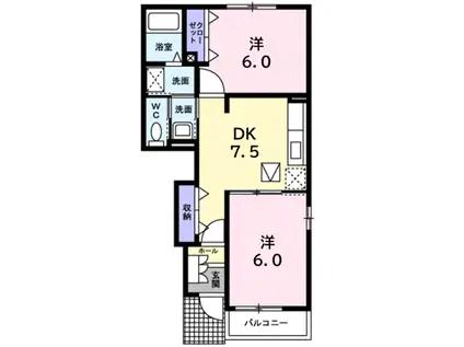クラール レジデンス(2DK/1階)の間取り写真