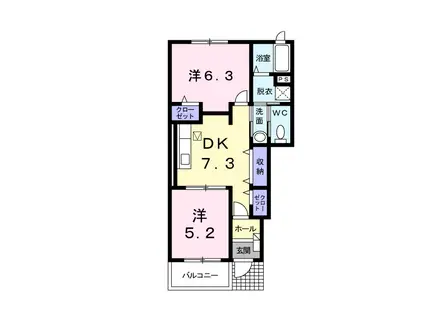 カーサ・プリート(2DK/1階)の間取り写真