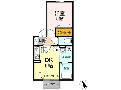 ベラカーサVI(1DK/1階)の間取り写真