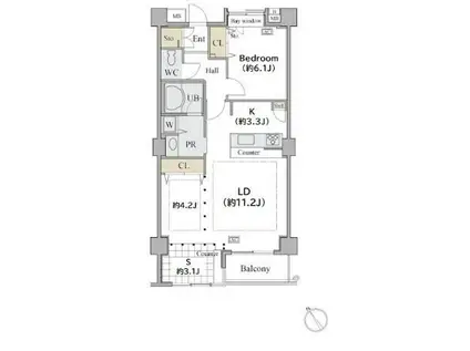 シャレール広尾 2号棟(1LDK/2階)の間取り写真