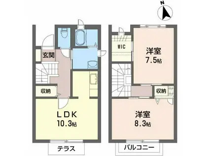 カサディ・オーロA(2LDK/1階)の間取り写真