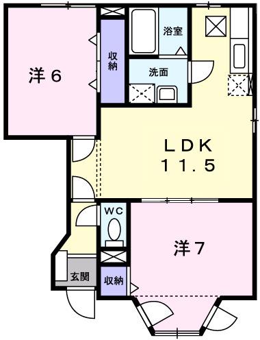 ステーシア寺津 壱番館(2LDK/1階)の間取り写真