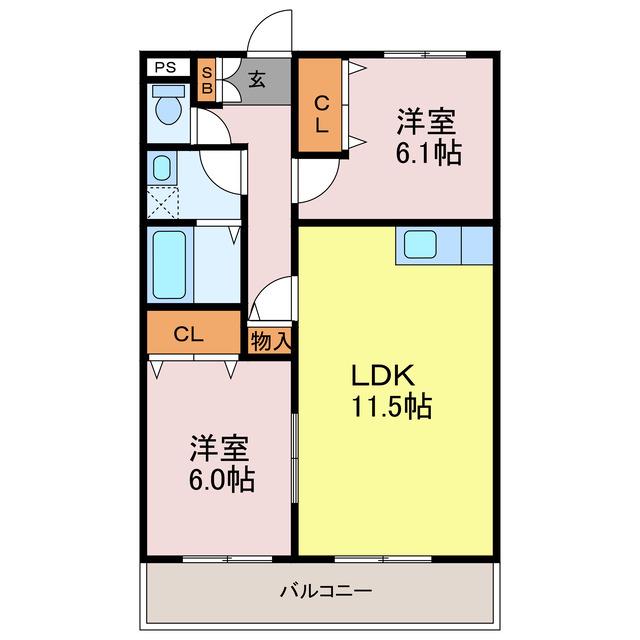 コンフォール清水(2LDK/1階)の間取り写真