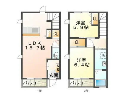 ラヴィアンス(2LDK/1階)の間取り写真