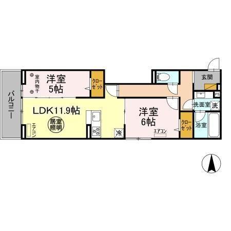 NOBLE FERRO C棟(2LDK/2階)の間取り写真