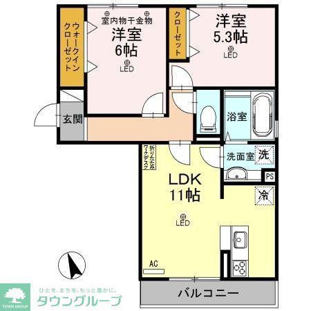 AMAZING GRACE 歌恋(2LDK/2階)の間取り写真