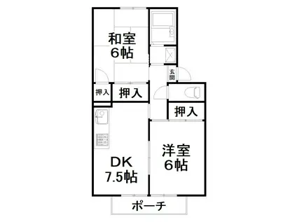 バニラハイツ(2DK/1階)の間取り写真