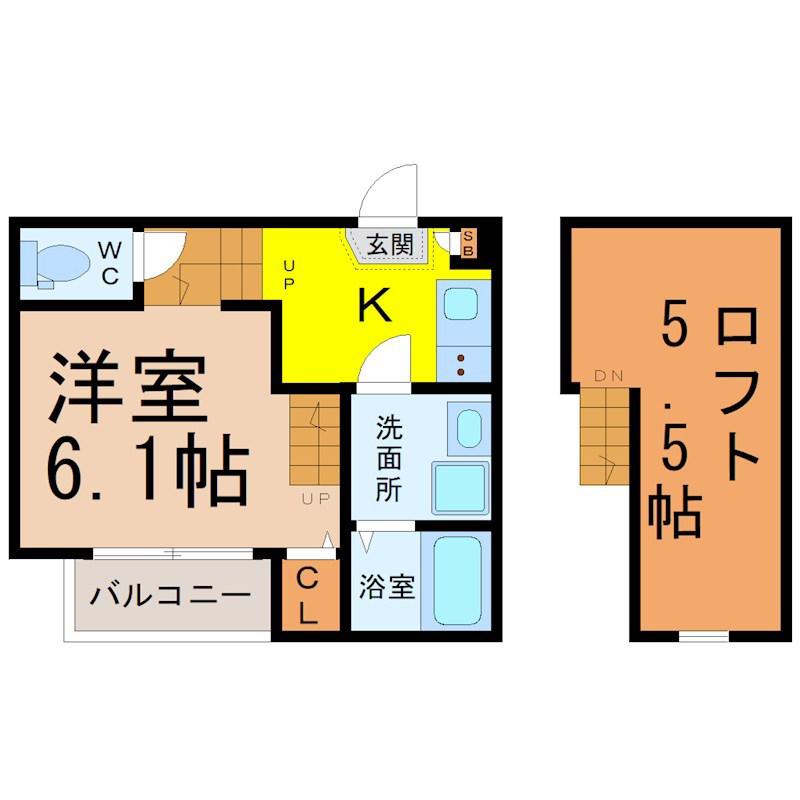 SERENUS塩釜口(1SK/1階)の間取り写真