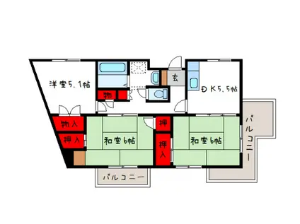 カサ・クレスト(3DK/2階)の間取り写真