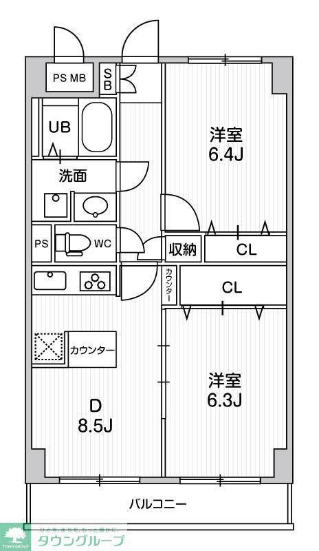 第六鳥塚ビル(2DK/3階)の間取り写真