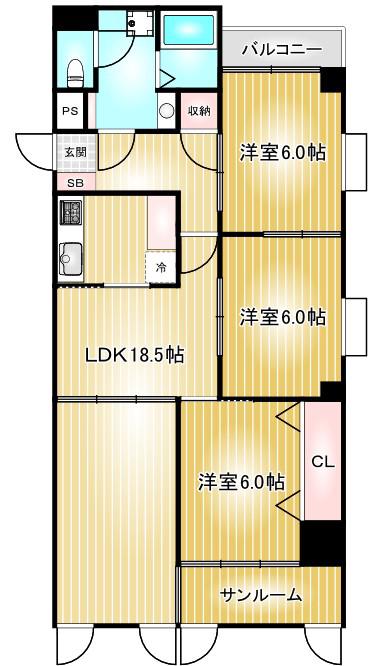 ハイツサンライズ(3LDK/3階)の間取り写真