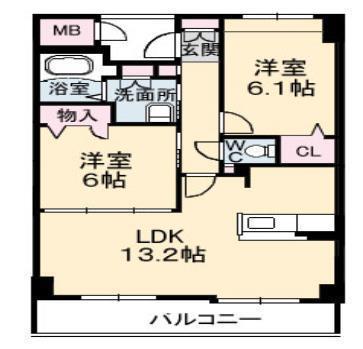ヴィラシオン長府(2LDK/2階)の間取り写真