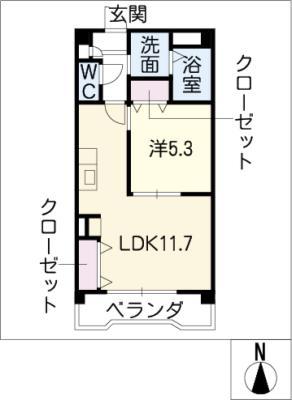 ミーティア(1LDK/2階)の間取り写真