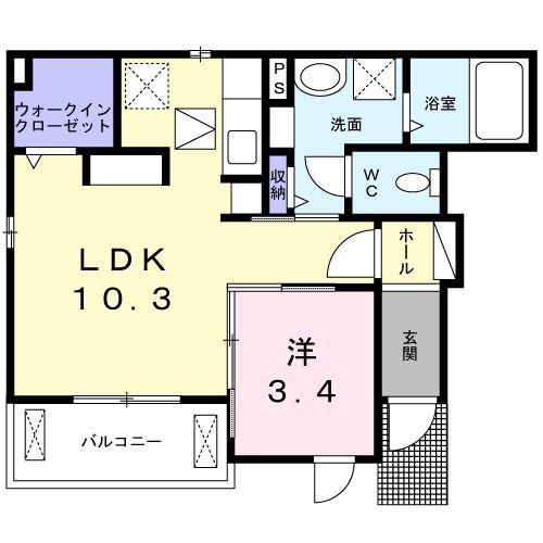 グラン ジャルダン オキノ(1LDK/1階)の間取り写真