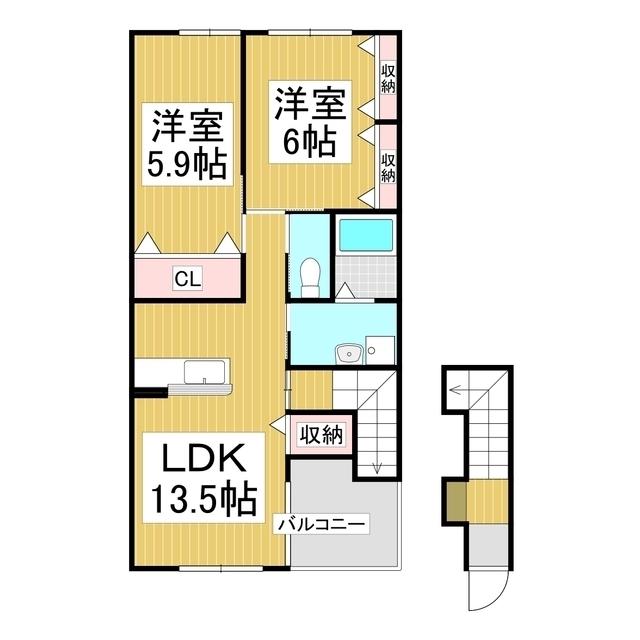 ユニヴァリーコンチェルト(2LDK/2階)の間取り写真