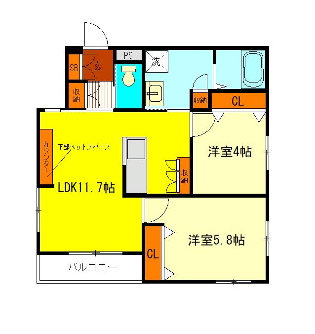 カーサ西国分寺(2LDK/2階)の間取り写真