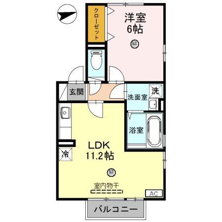 リビングタウン舟橋弐番館(1LDK/2階)の間取り写真