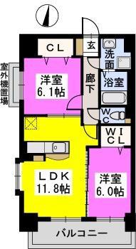 アルページュ西新(2LDK/7階)の間取り写真