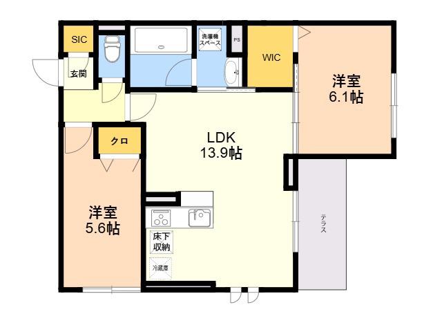 TORISIA T ウエスト(2LDK/1階)の間取り写真