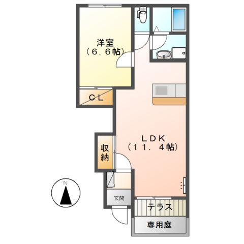 ヴェールメゾン(1LDK/1階)の間取り写真