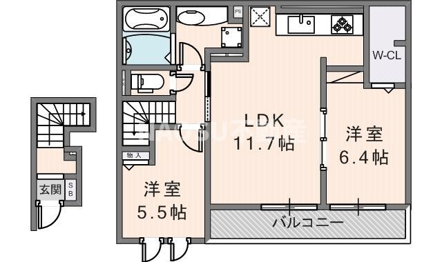 インカウンター(2LDK/2階)の間取り写真