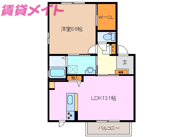 ウエストフィールドB(1LDK/1階)の間取り写真