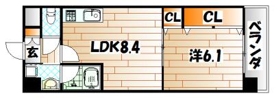 セントラルタイム キムラビル(1LDK/4階)の間取り写真