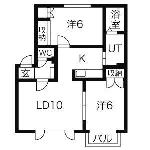シティーハイム三條パークA(2LDK/2階)の間取り写真