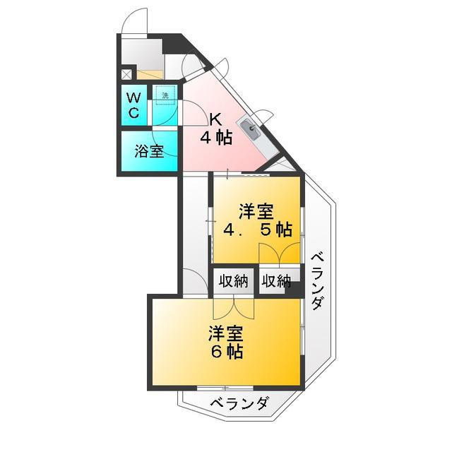 第一石原ビル(2K/4階)の間取り写真