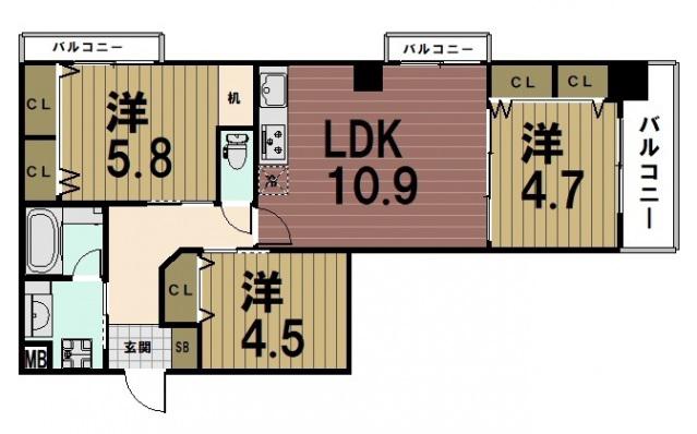 ラティス東野アネックス(3LDK/2階)の間取り写真