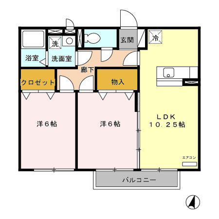 パークヒルズ A/B/C(2LDK/2階)の間取り写真