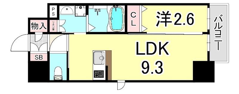 クローバー・フロント(1LDK/2階)の間取り写真