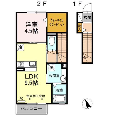 アナザープレイス(1LDK/2階)の間取り写真