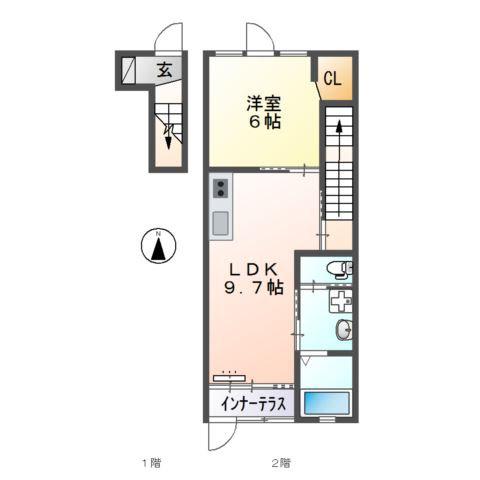 久留米白山町アパート(1LDK/2階)の間取り写真