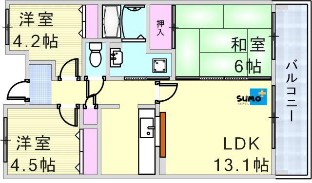 井吹東シティコート26(3LDK/3階)の間取り写真