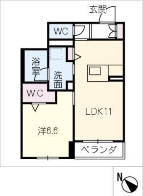 岡崎市上和田町シャーメゾンB棟(1LDK/2階)の間取り写真