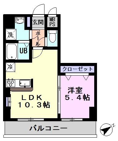 ウッドヒルズ(1LDK/4階)の間取り写真