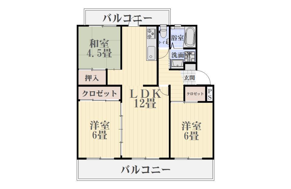 サルヴァトーレ田上2号棟(3LDK/2階)の間取り写真