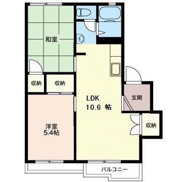 アルカディアA(2LDK/2階)の間取り写真