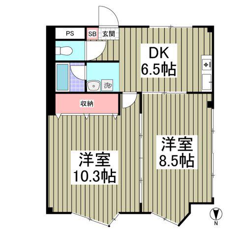 キュウブEX北代田(2DK/1階)の間取り写真