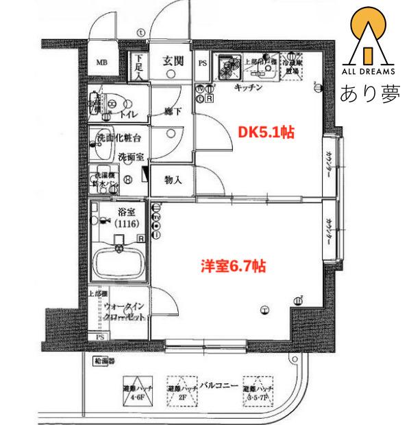 グリフォーネ横浜・伊勢町弐番館グリフォーネヨコハマイセチョウニバンカ(1DK/5階)の間取り写真