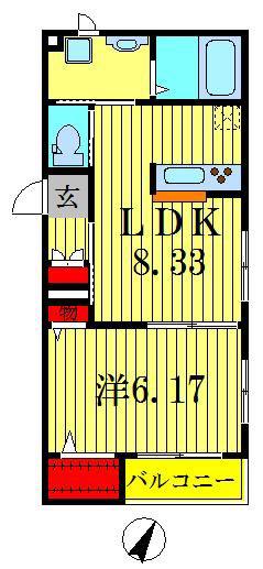 ボヌール(1LDK/2階)の間取り写真
