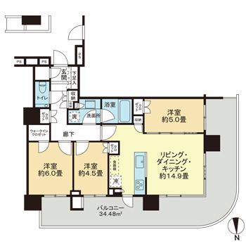 HARUMI FLAG PARK VILLAGE T棟(3LDK/6階)の間取り写真