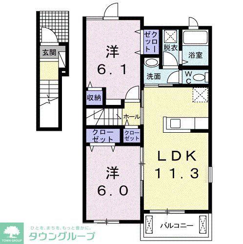 コッティ オリーブ B(2LDK/2階)の間取り写真