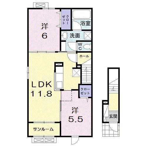 ブリアンオーブI(2LDK/2階)の間取り写真