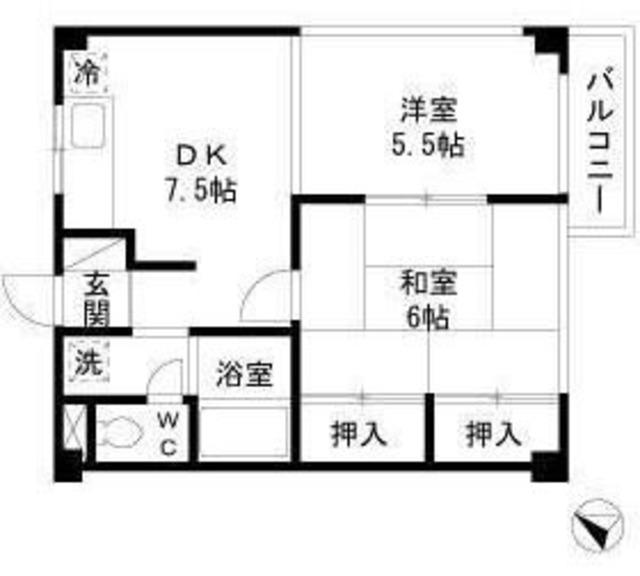 ESTATEYAMAZAKI(2DK/1階)の間取り写真