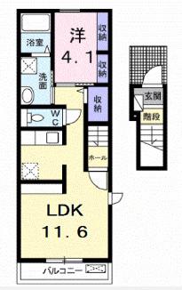 ヒルズアイルトンIV(1LDK/2階)の間取り写真