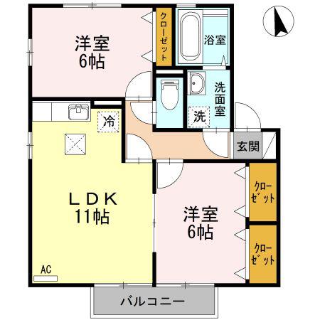 リビングタウン長岡A(2LDK/1階)の間取り写真